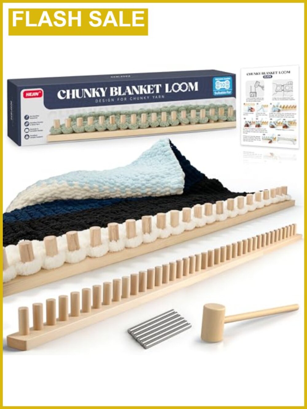 63" Chunky Blanket Loom Adjustable Wood Knitting Kit for DIY Blankets